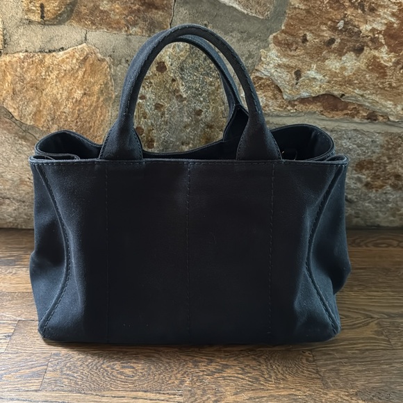 Authentic PRADA Canapa Canvas Shoulder Hand Bag Purse Black - Picture 3 of 17
